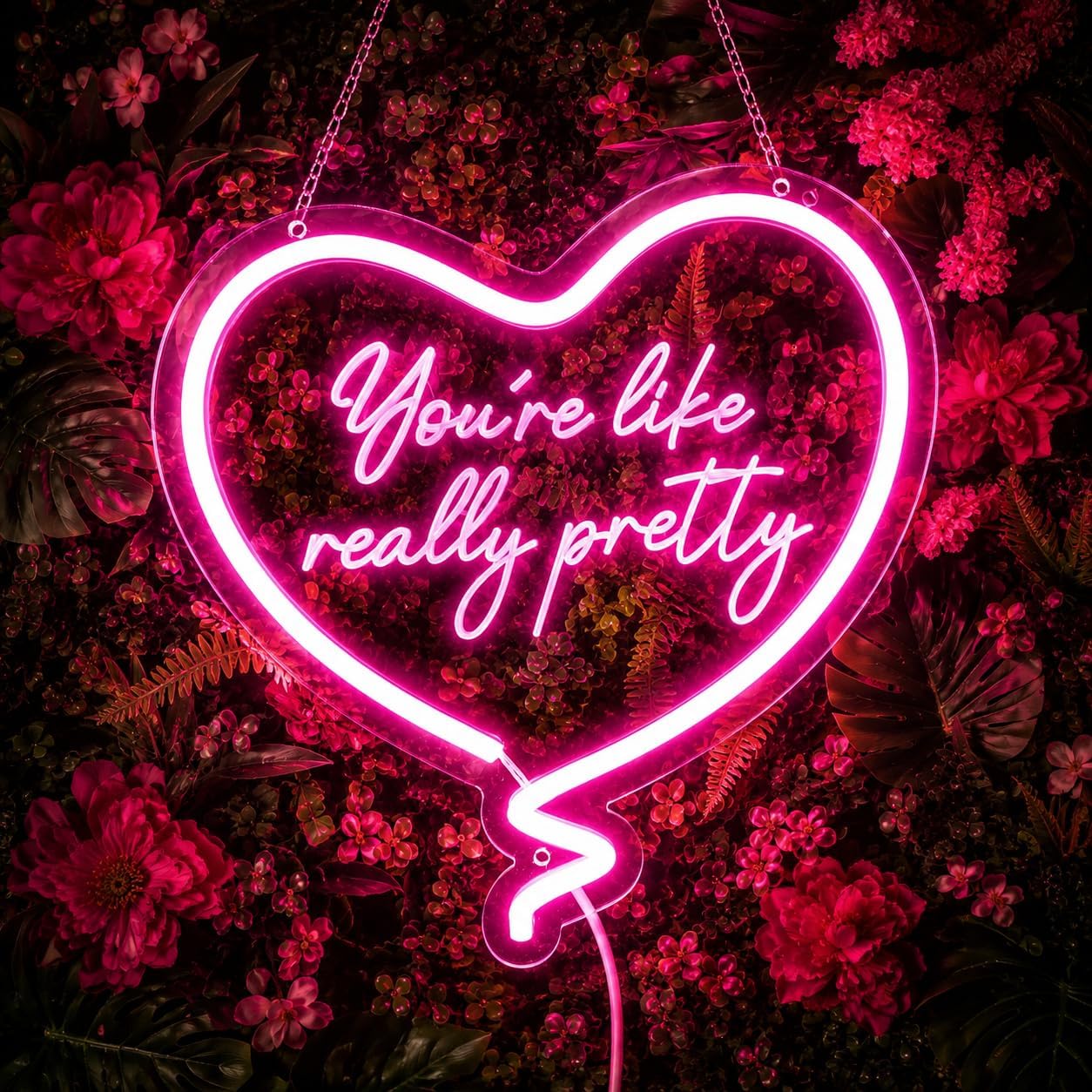 Neon Sign Party - 분홍색 하트 모양의 네온 간판, 정말