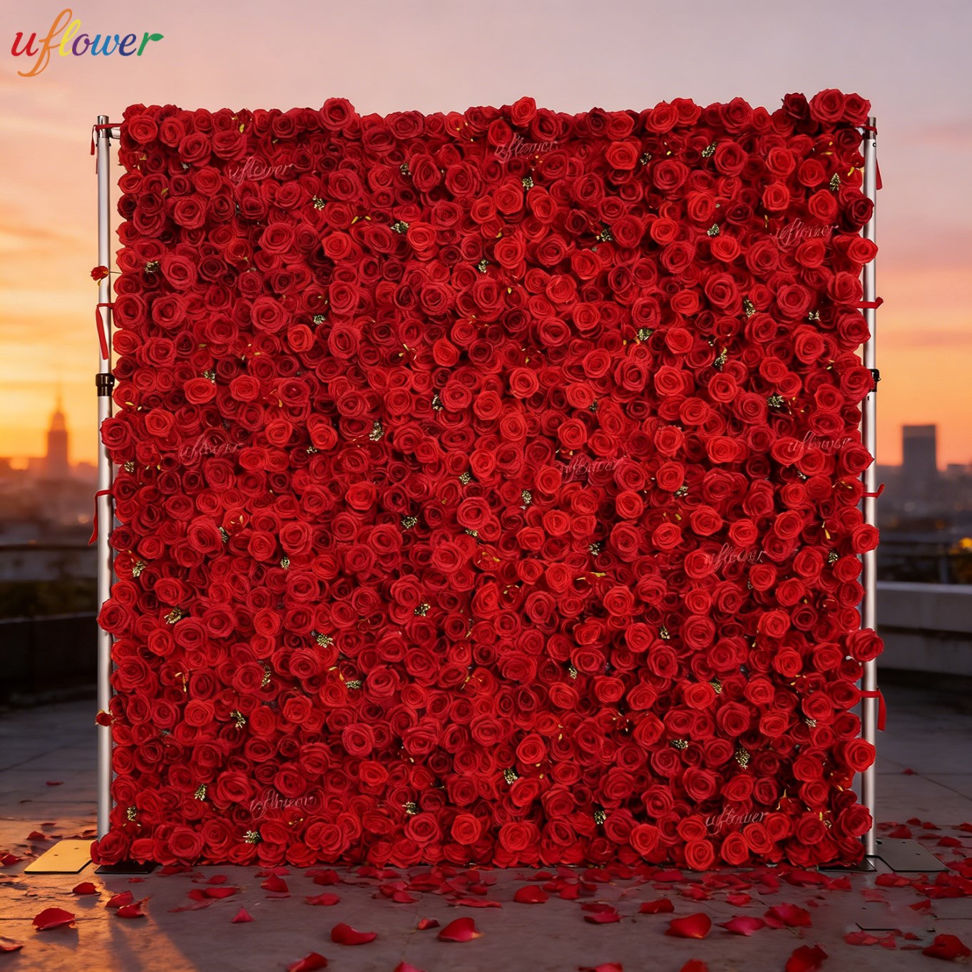 Flower Wall Panel - Uflower 레드 로즈 인조 꽃벽 버건디