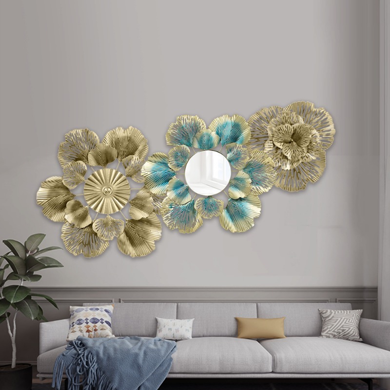 북유럽풍 고급 벽 장식 골든 살구잎 꽃 거울 벽걸이 철 - Flower Wall Panel 리뷰 및 가격