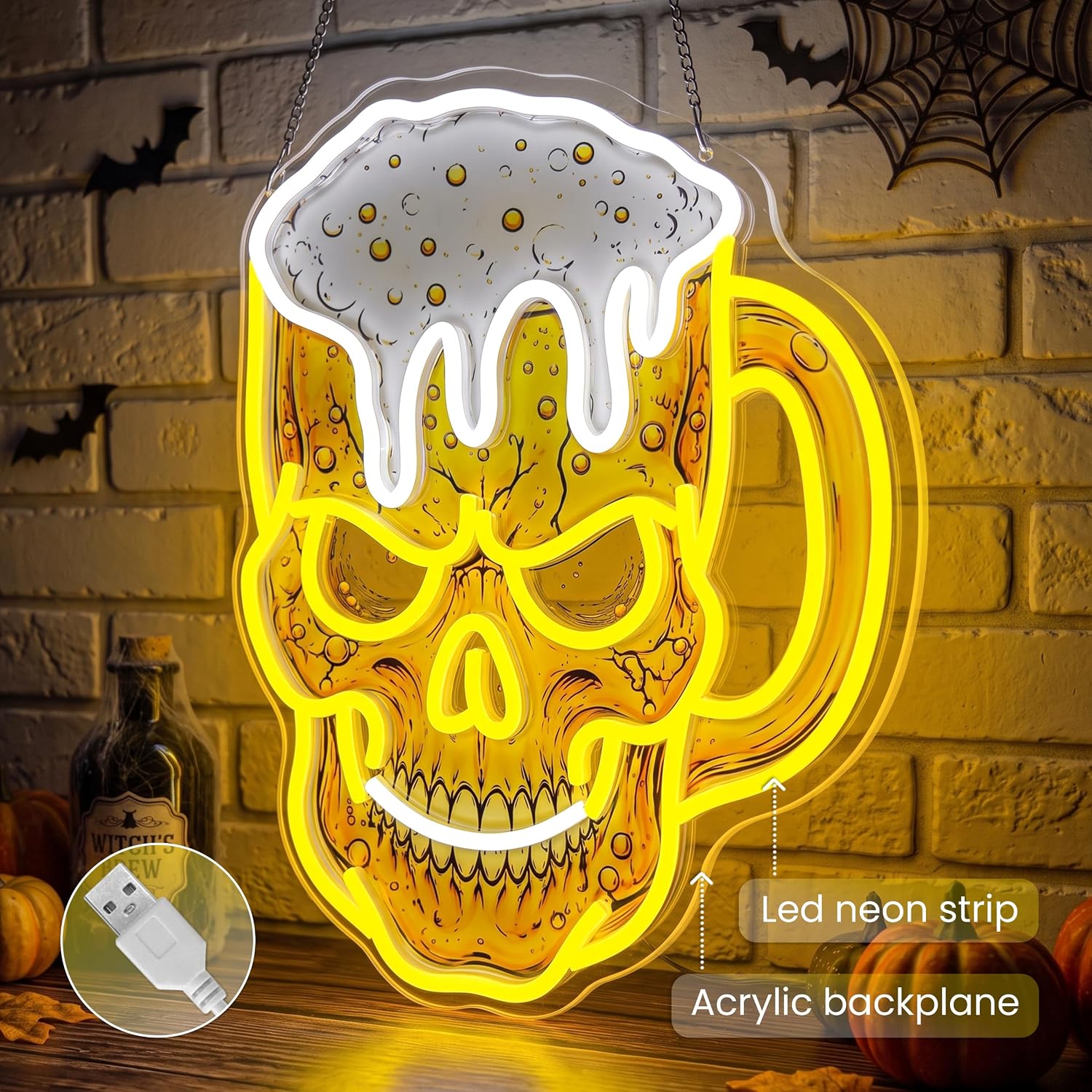 해골 모양 맥주 네온사인, USB LED 네온 조명,  - Neon Sign Party 리뷰 및 가격