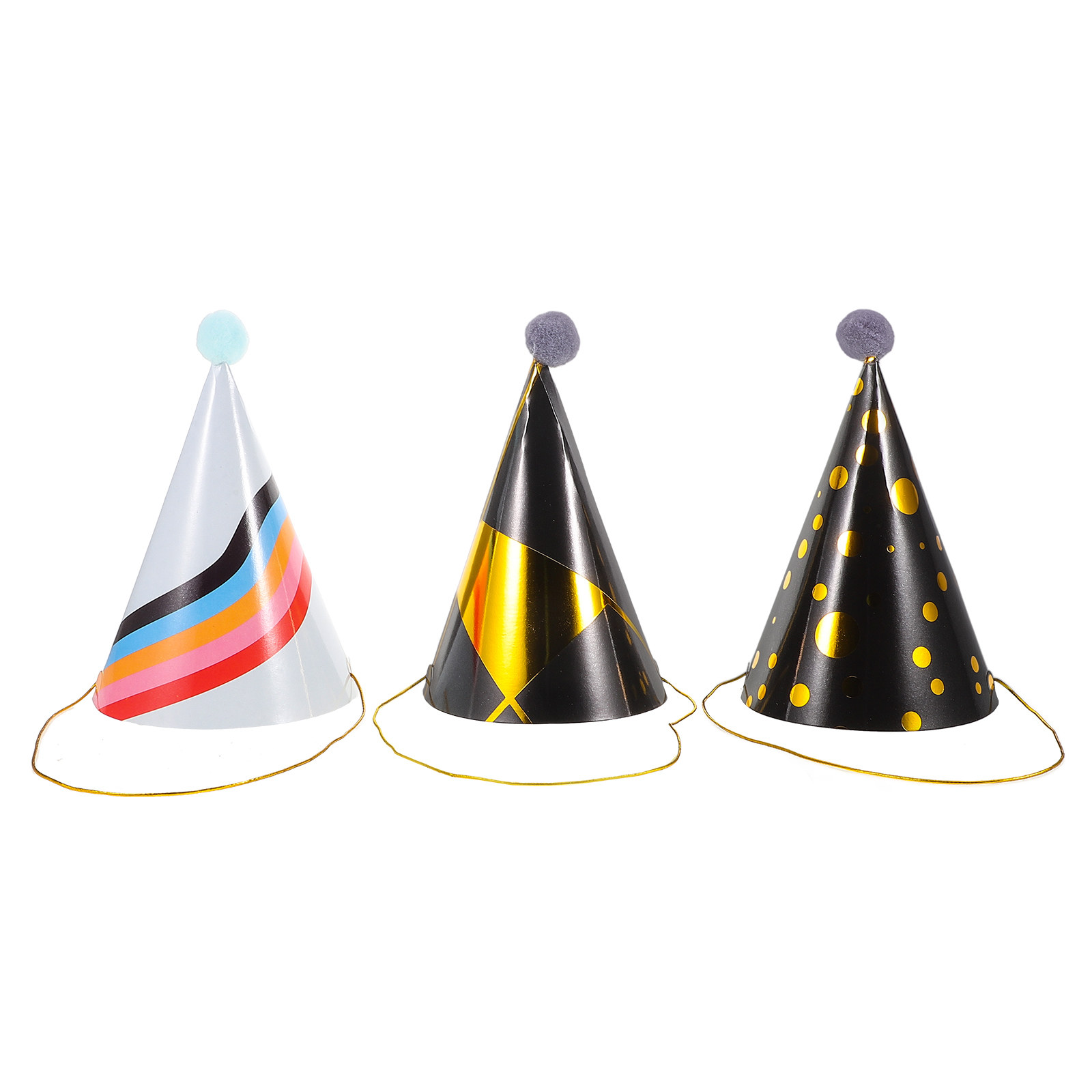 금박 장식이 들어간 종이 콘 모양의 생일 모자 3개 세 - Party Hat Cone 리뷰 및 가격